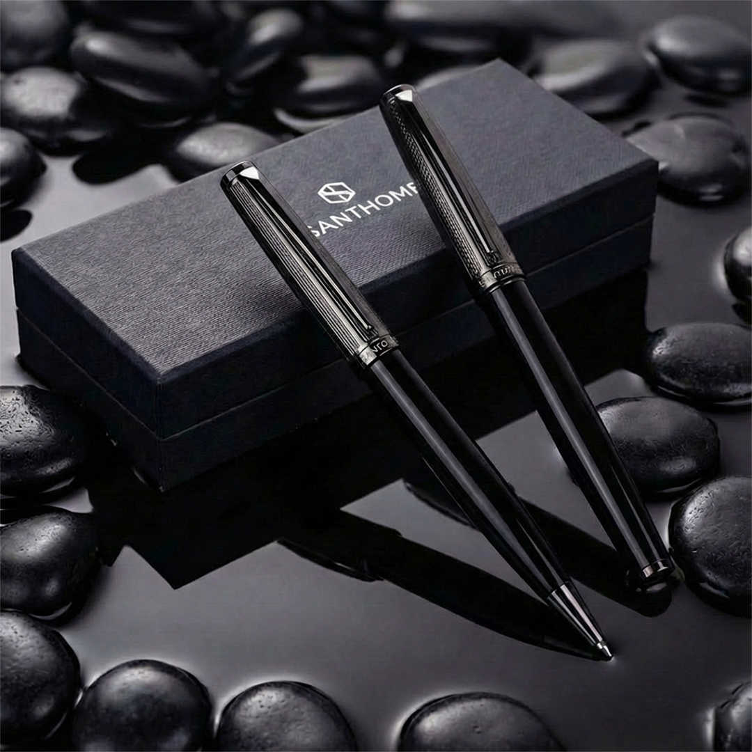 KIRAZ - Santhome® Gift Set of 2 Luxury Pens - Black / Chrome