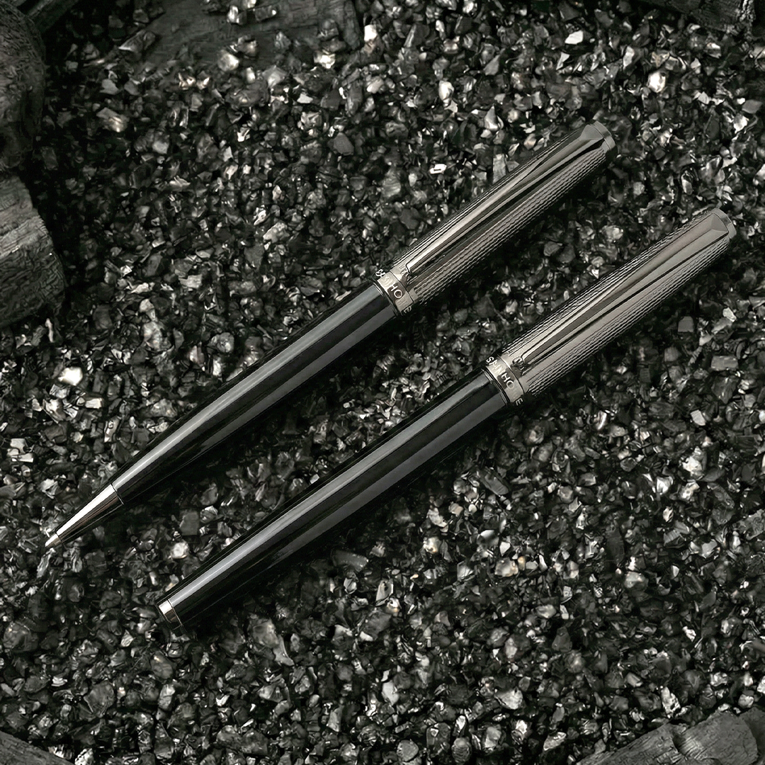KIRAZ - Santhome® Gift Set of 2 Luxury Pens - Black / Chrome