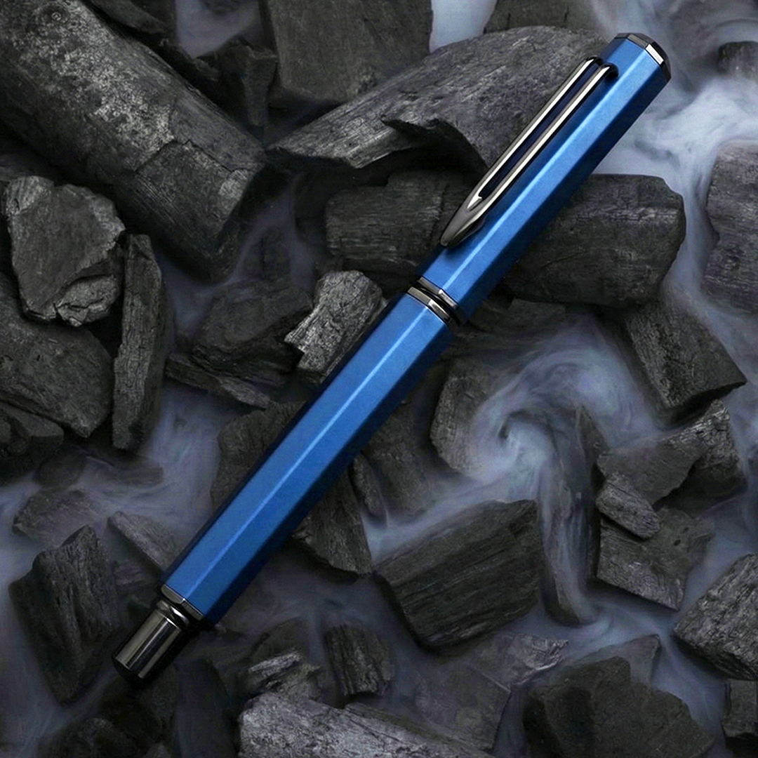 UAE's No.1 - Santhome Luxury Hex-Metal Roller Pen – Gift Box Edition - Midnight Sapphire Blue