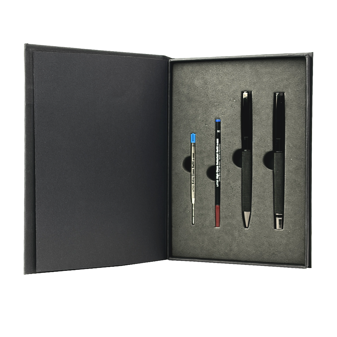 UAE's No.1 - UMA Black Forest Premium Gift Set of Mesh Textured Metal Roller & Ball Pen with Extra Refills