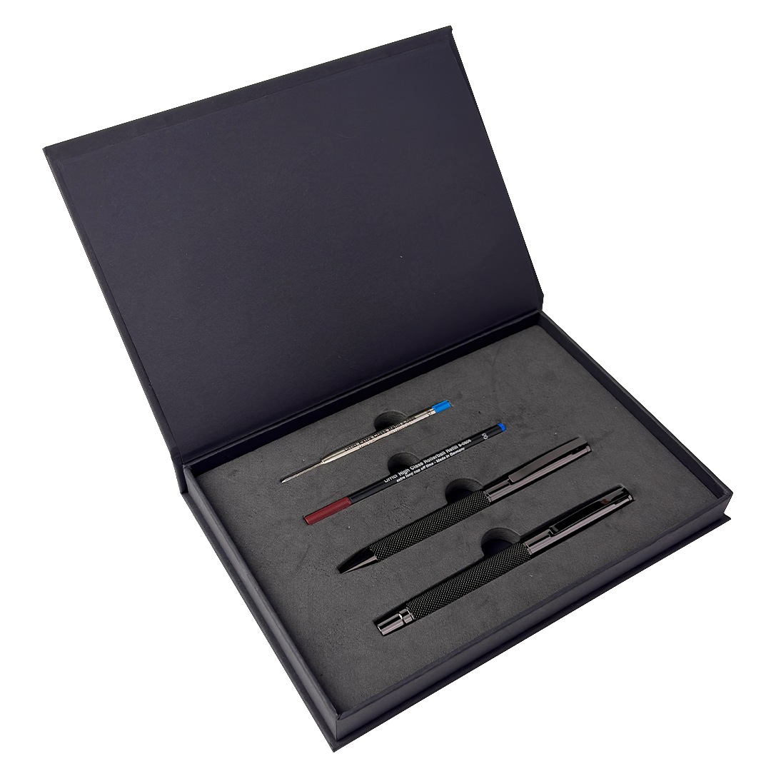 UAE's No.1 - UMA Black Forest Premium Gift Set of Mesh Textured Metal Roller & Ball Pen with Extra Refills