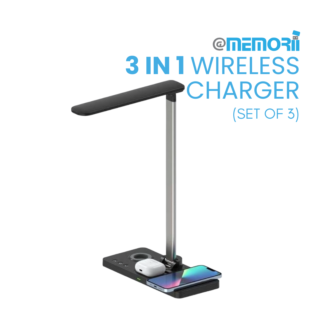 VELES - @memorii 3 in 1 Wireless Charger with Desk Lamp - Black