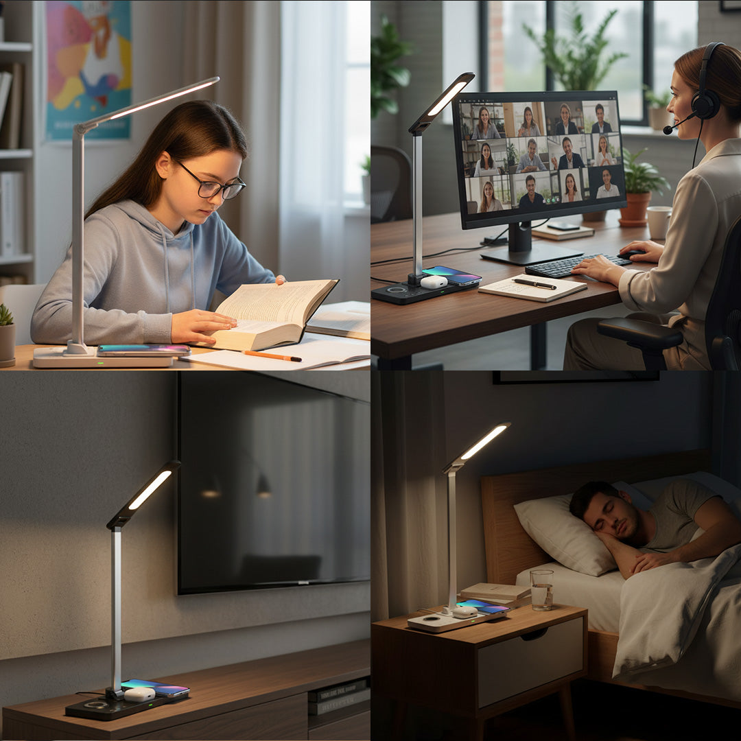 VELES - @memorii 3 in 1 Wireless Charger with Desk Lamp - Black