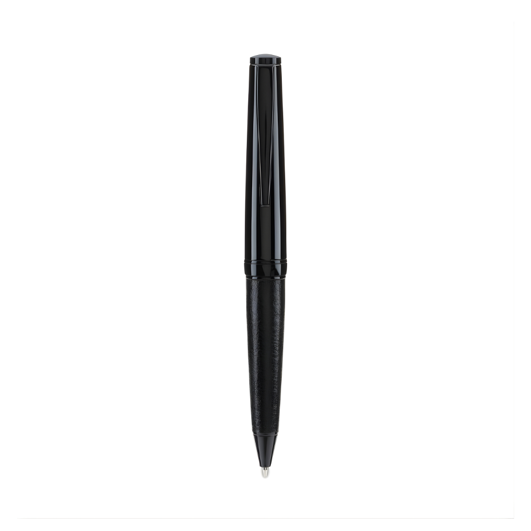 Santhome Elegance Ballpoint Metallic Pen with Leather Finish - Black