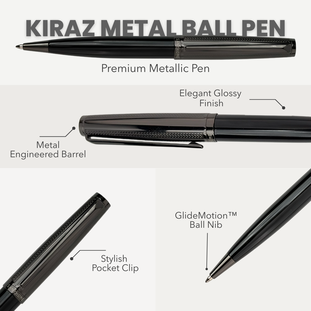 KIRAZ - Santhome® Gift Set of 2 Luxury Pens - Black / Chrome
