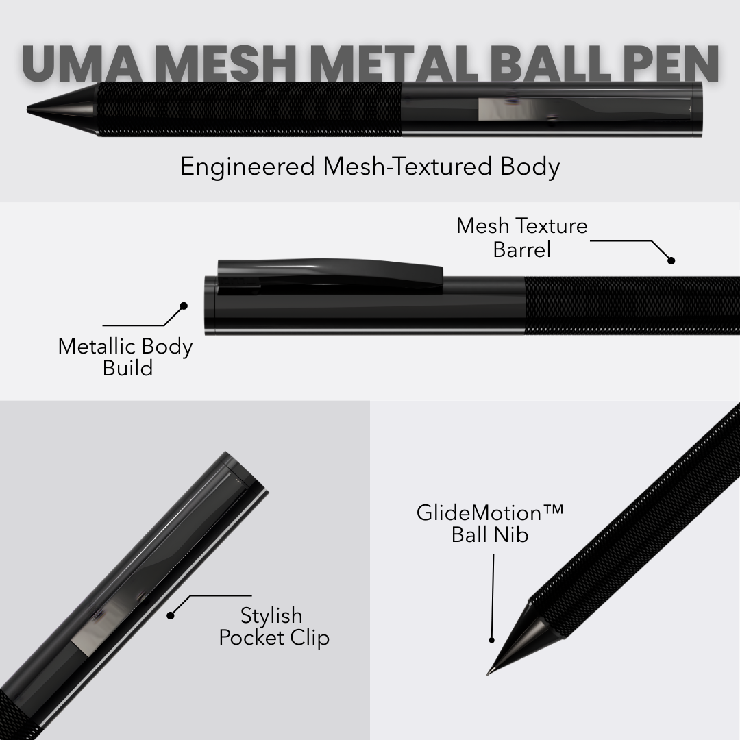 UAE's No.1 - UMA Black Forest Premium Gift Set of Mesh Textured Metal Roller & Ball Pen with Extra Refills