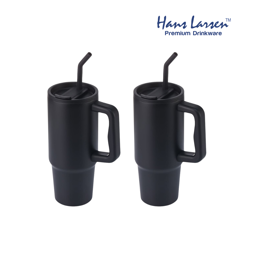 BERN - Recycled Stainless Steel Vacuum Tumbler with Reusable Steel Straw  - Black