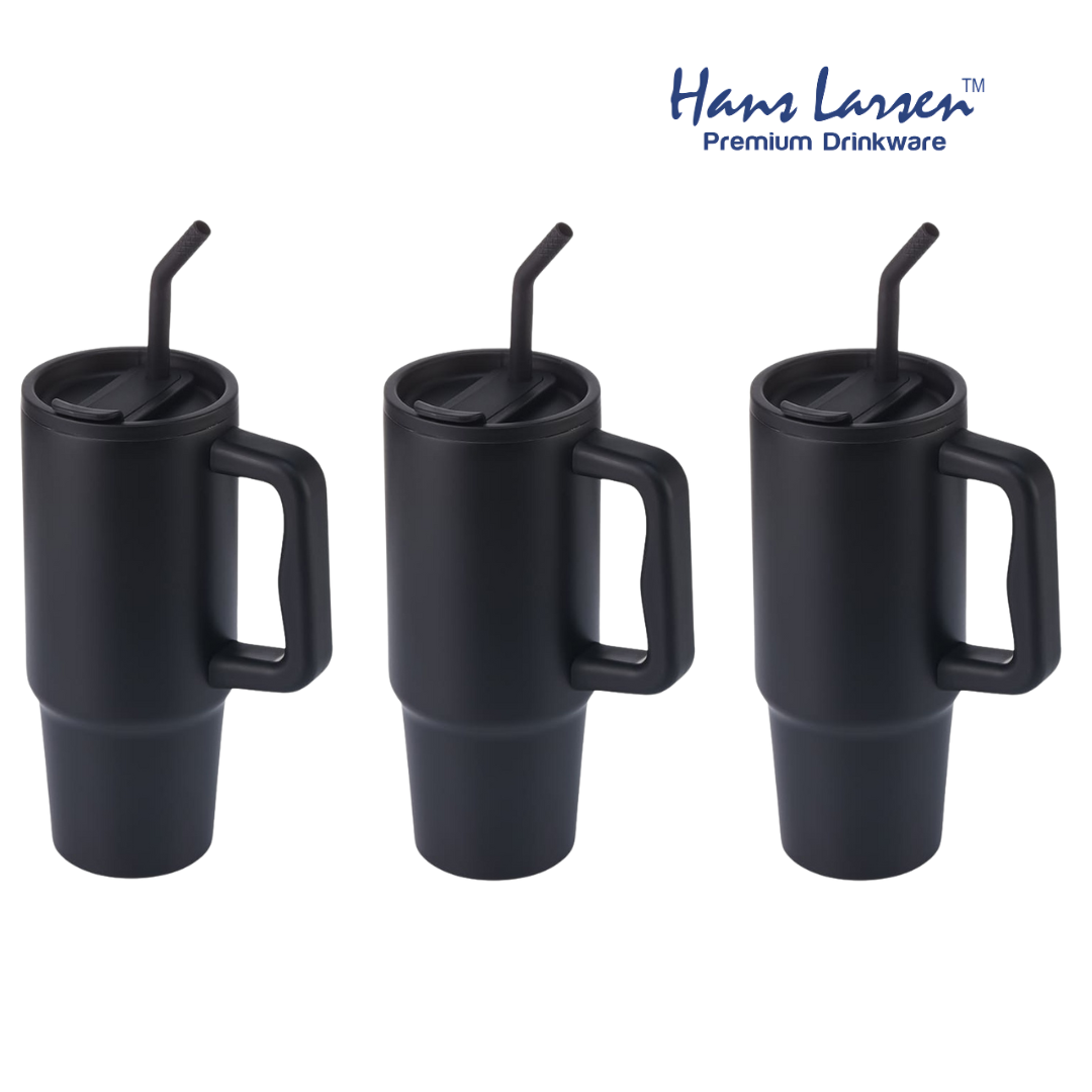 BERN - Recycled Stainless Steel Vacuum Tumbler with Reusable Steel Straw  - Black