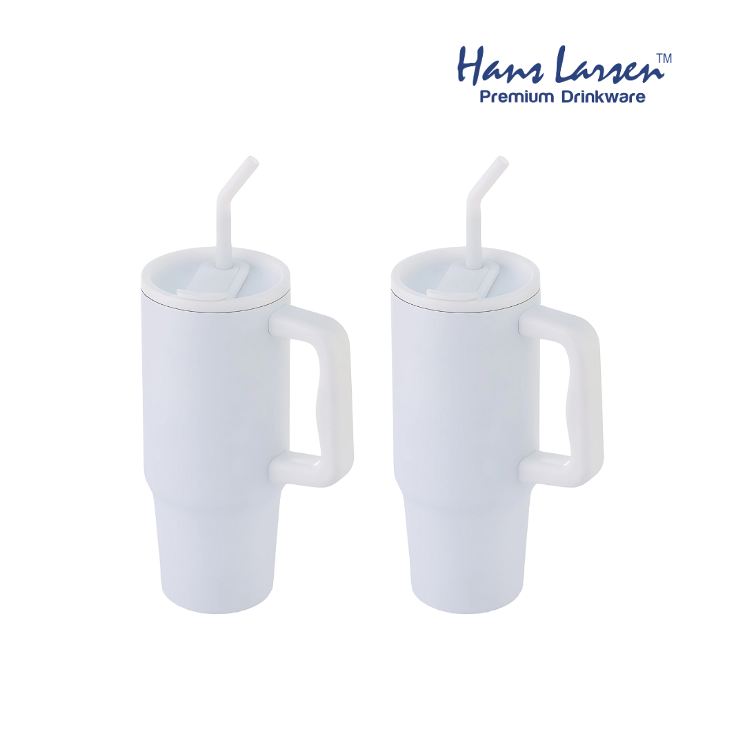 BERN - Recycled Stainless Steel Vacuum Tumbler with Reusable Steel Straw - White