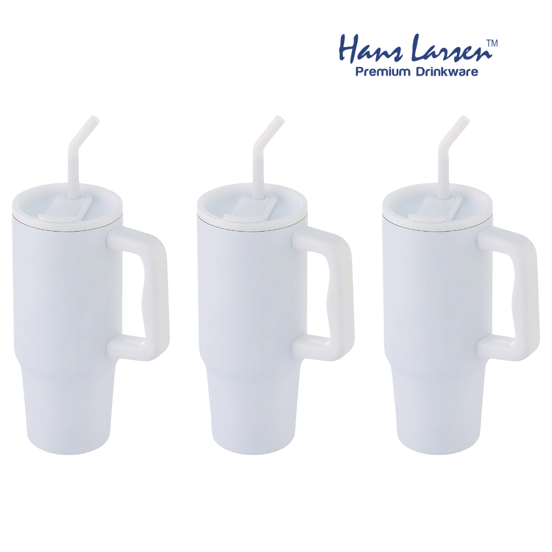 BERN - Recycled Stainless Steel Vacuum Tumbler with Reusable Steel Straw - White