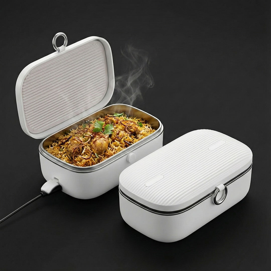 Electric Lunch Box with Food Heating – Portable Meal Warmer for Work & Travel (White)