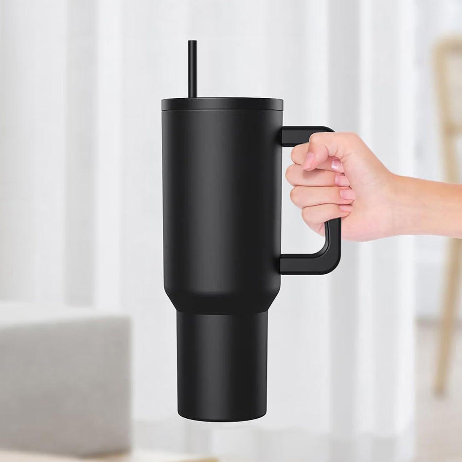 BERN - Recycled Stainless Steel Vacuum Tumbler with Reusable Steel Straw  - Black