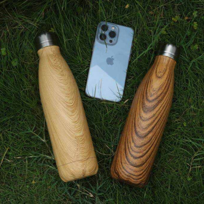 GEYER - Hans Larsen Stainless Steel Water Bottle with Wood Print - Yellow