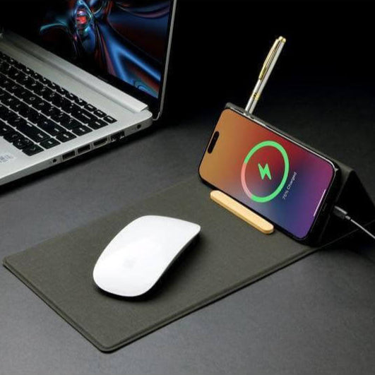 BLACE - CHANGE ZERO Recycled PU 15W Wireless Mousepad & Desk Organizer - Black