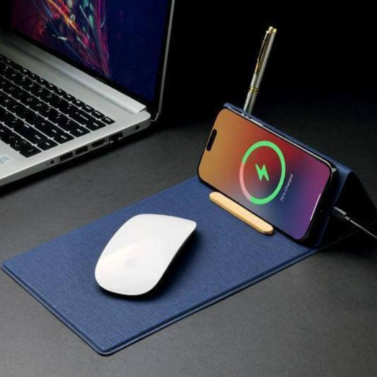 BLACE - CHANGE ZERO Recycled PU 15W Wireless Mousepad & Desk Organizer - Navy Blue