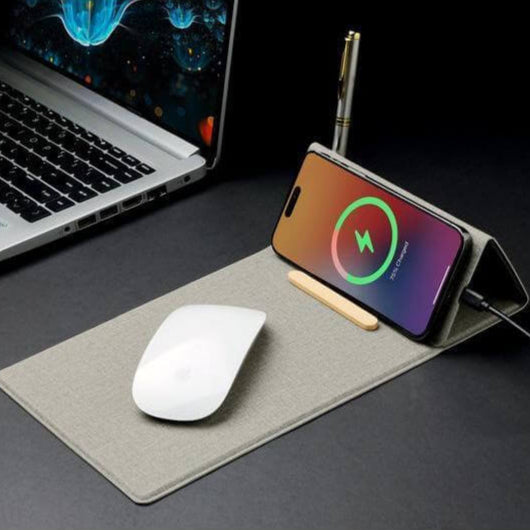 BLACE - CHANGE ZERO Recycled PU 15W Wireless Mousepad & Desk Organizer - Grey