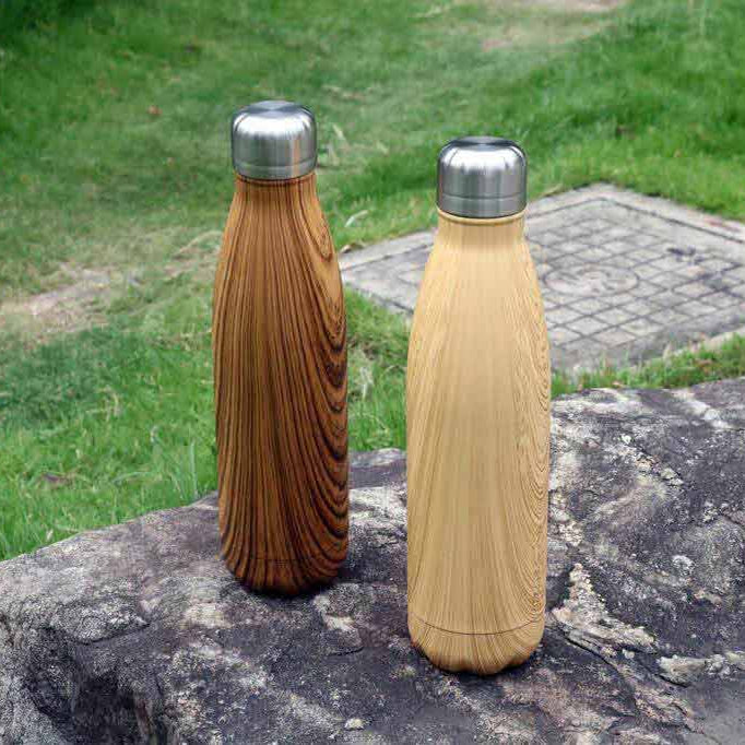 GEYER - Hans Larsen Stainless Steel Water Bottle with Wood Print - Brown
