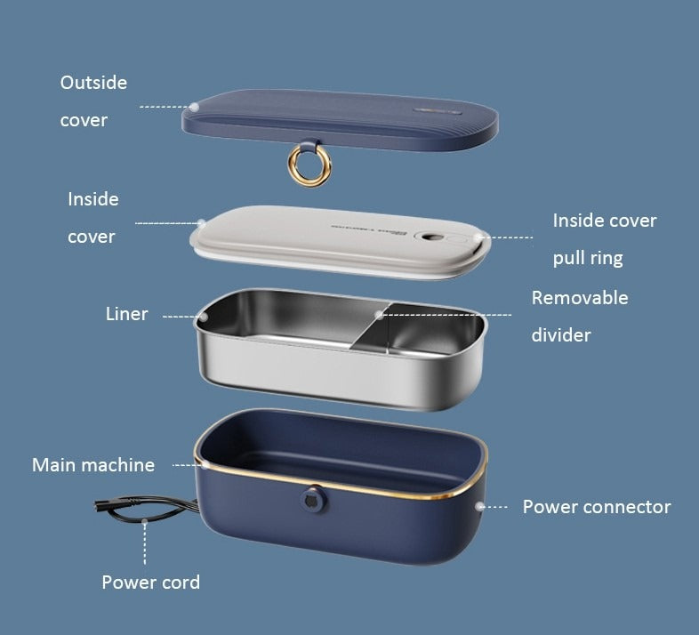 Electric Lunch Box with Food Heating – Portable Meal Warmer for Work & Travel (White)