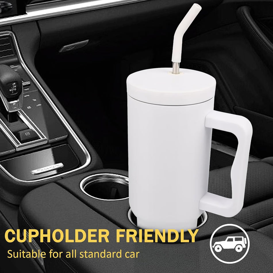 BERN - Recycled Stainless Steel Vacuum Tumbler with Reusable Steel Straw - White